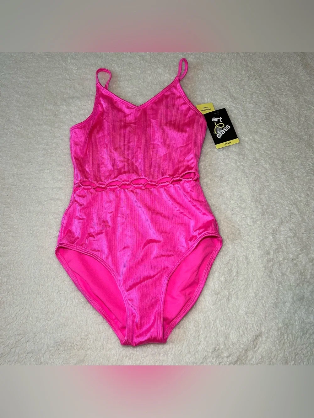 Art Class Girls Pink Ribbed One Piece Swimsuit XL NEW